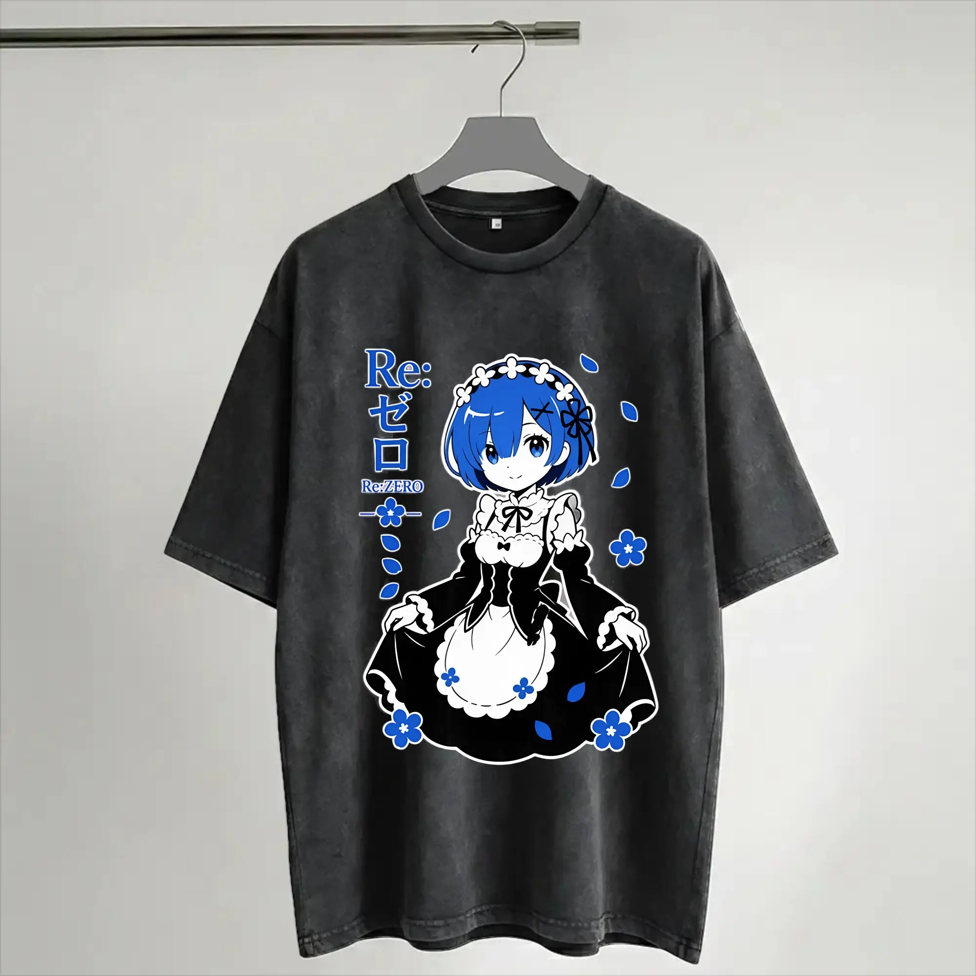 Re:ZERO Starting Life in Another world T Shirt Hip Hop Washed Short Sleeve Harajuku T-Shirt  Fashion for Men Women Streetwear
