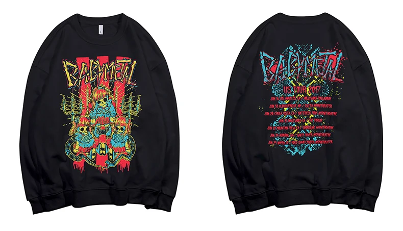 BABYMETAL-Heavy Mental Duplo Impresso Hoodies, Moletons, Pullovers, Tops, Harajuku, Streetwear Kawaii, Roupas