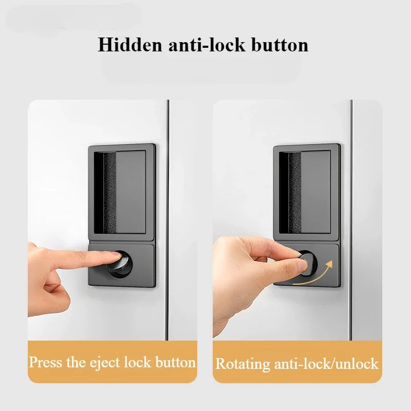 Minimalist Flat Lock Hidden Embedded Single Tongue Magnetic Door Lock Indoor Bedroom Room Hidden Key Black Door Handle