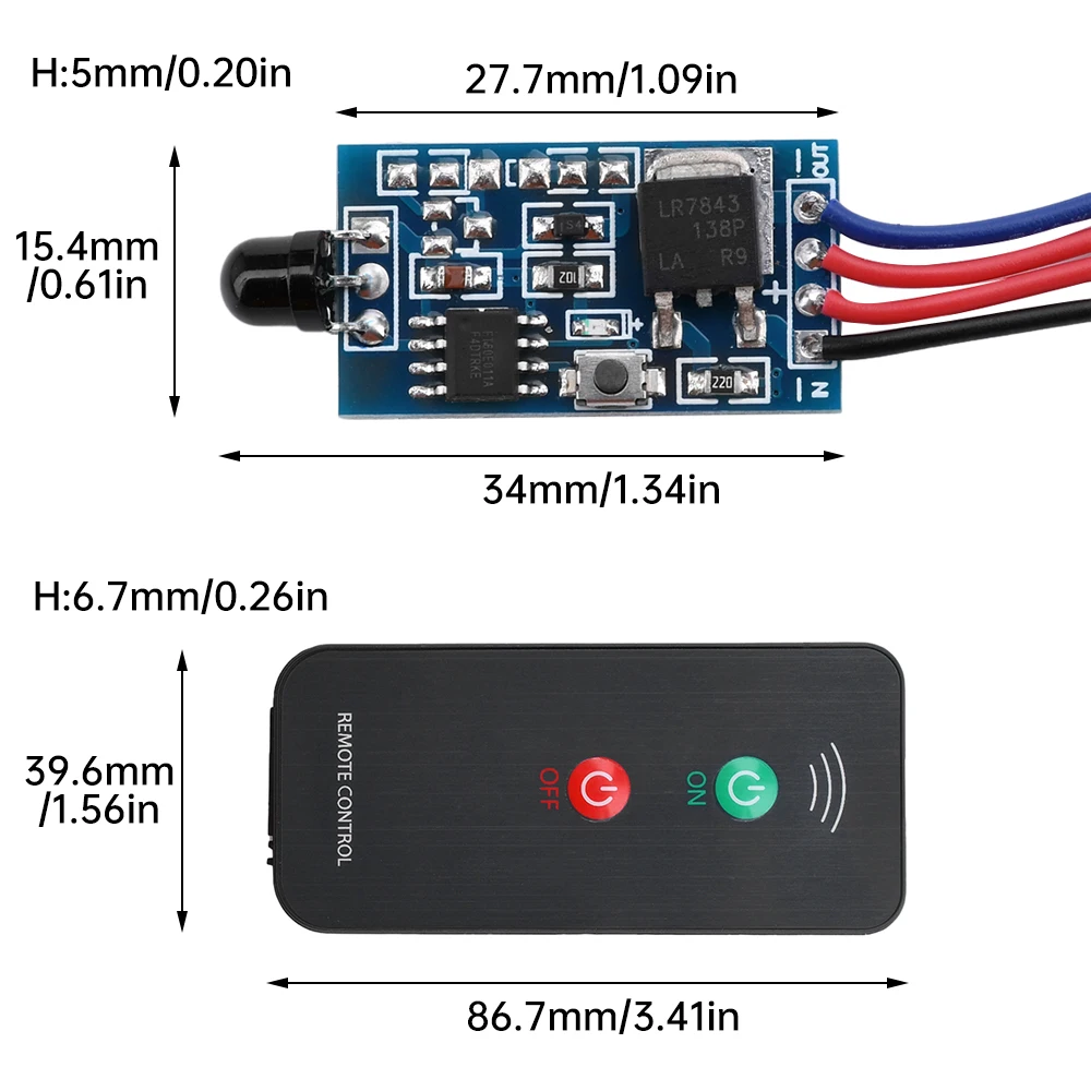 DC2.5V-5V 2 Key Switch Infrared Remote Control Receiving Module Learning Type Code Remote Control Transmitting Receiver DC5V-24V