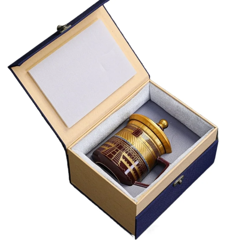 Palace Style Ceramic Office Tea Cup with Lid and Handle 370ml for Home Office Tea Drinking
