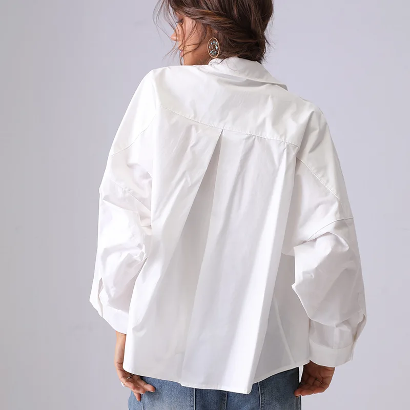 Fashion Loose White Cotton Women's Blouse 2025 Casual Lapel Long Sleeve Shirt Elegant Classic Solid Top Female Clothing