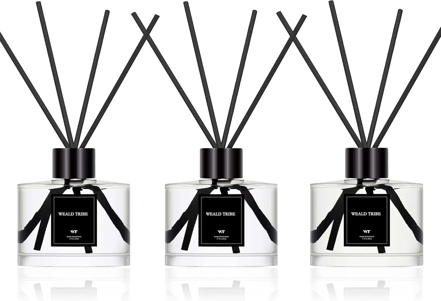 Juego de 3 Difusores de Aroma - Aroma a Lino Fresco, Océano, Eucalipto y Menta, 1.7 fl oz Cada Uno, 12 Varillas