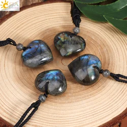 Rainbow Blue Labradorite Heart Crystal Necklace for Men Natural Stone Pendant Handmade Rope Necklaces Valentines Day Gift H349