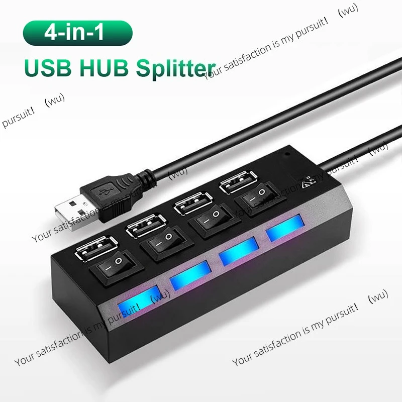 4-Port USB Hub 2.0 Hub USB Splitter, Multifunctional Expander Computer Accessory with Switch