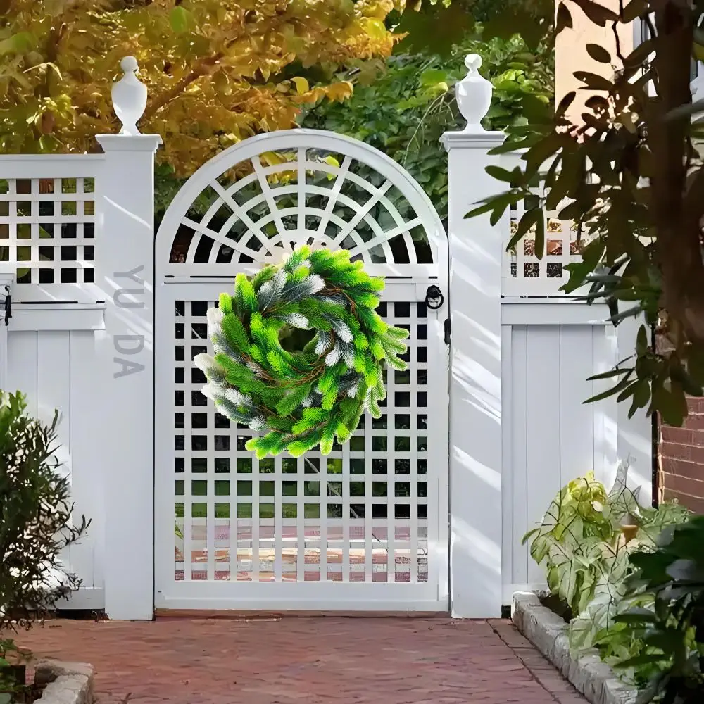 2M 인공 소나무 화환 홈 데코 리얼 터치 가짜 녹지 화환 모조 식물 플라스틱 겨울 소나무 화환 맨틀 계단