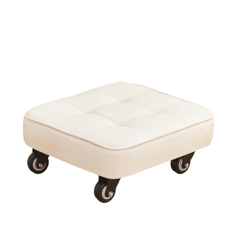 Upholstered Swivel Caster Stool Square Shape Stitched Low Sliding Bench 360° Rounded Edges Foot Stool Tile Grouting