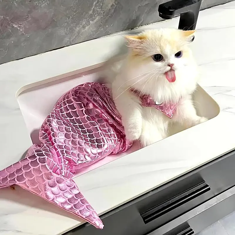 Cat Mermaid Crossdressing Funny Swimsuit Fish Tail Shape Cute Bikini Dog Pet Clothes Pet Halloween Costume Cats Clothes