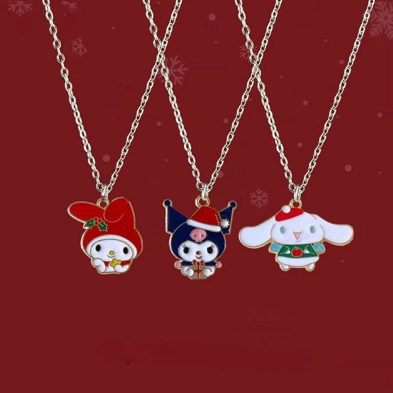 Sanrio Series Celebrates Christmas Necklace Cartoon Figure Kawaii Kuromi Pendant Hoodie Chain Accessories Girls Holiday Gifts