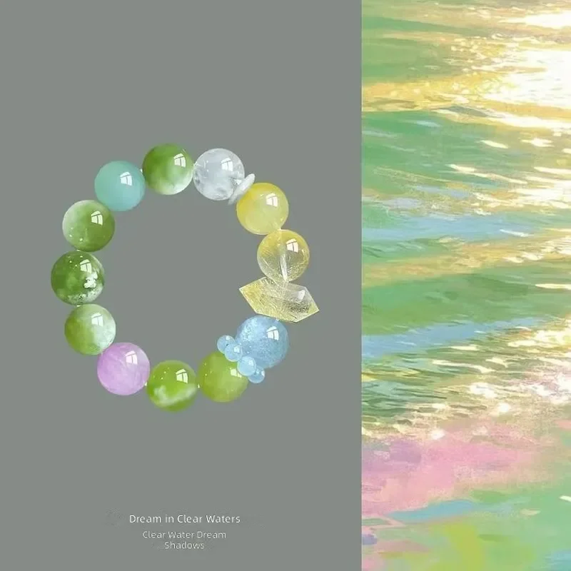 Natural Crystal Xiuyu Purple Lithium Hui Sea Blue Treasure Golden Hair Crystal Duobao Bracelet Premium Niche Bracelet Women