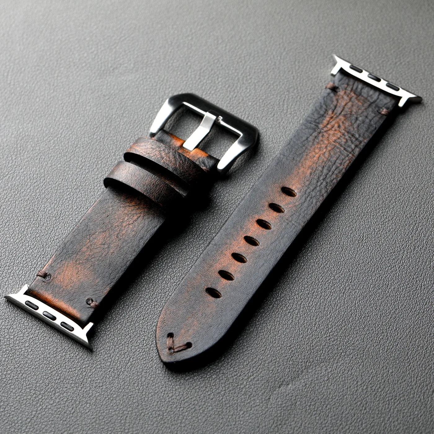 Hand polished leather strap, compatible with Apple Watch 49MM 46MM 45MM 44MM men's leather thickened Ultra S10 brown bracelet