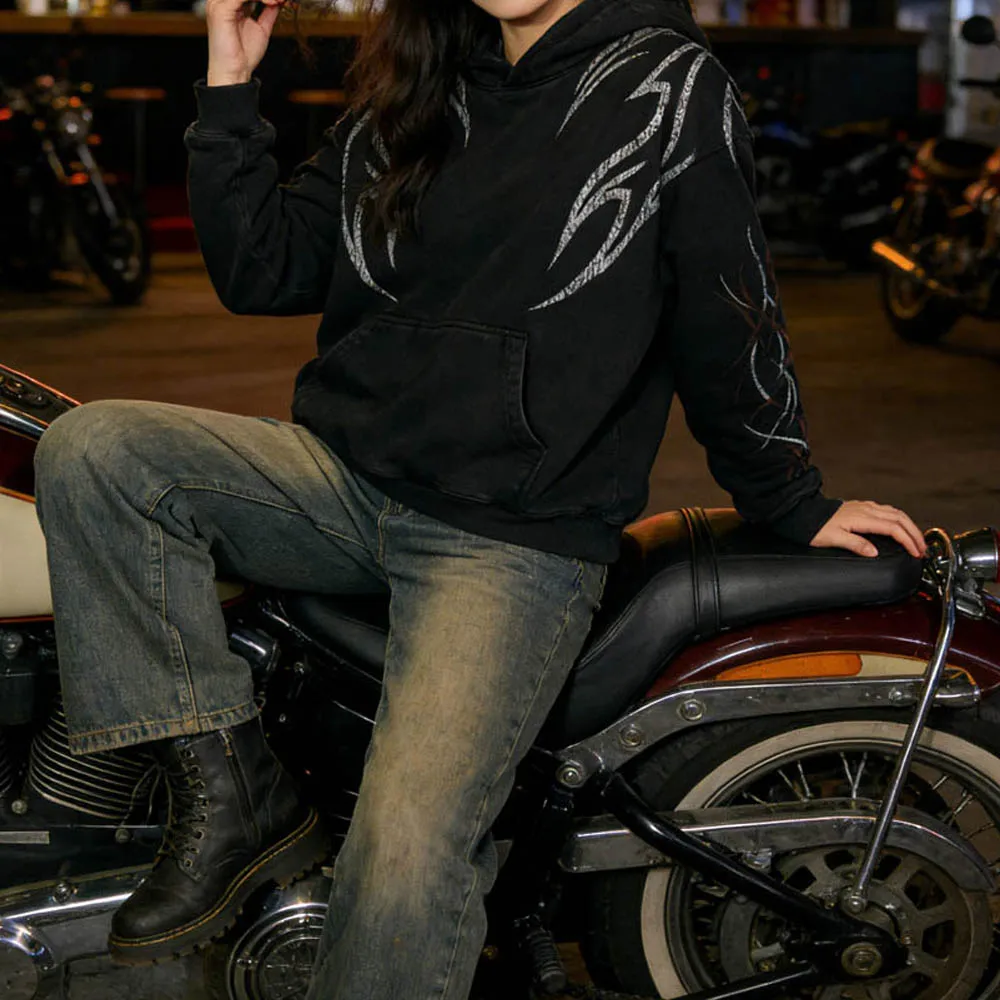 

2026 Subculture Gothic Hip-hop Style Print Vintage Washed Hoodie Loose Fashion Trend Personality Pullover Leisure Daily Tops