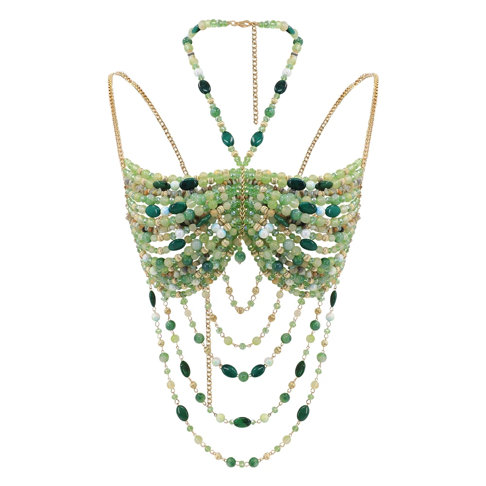 

Handmade Multilayer Bead Bra Body Chain Top for Bohemian Beach Parties Club Event