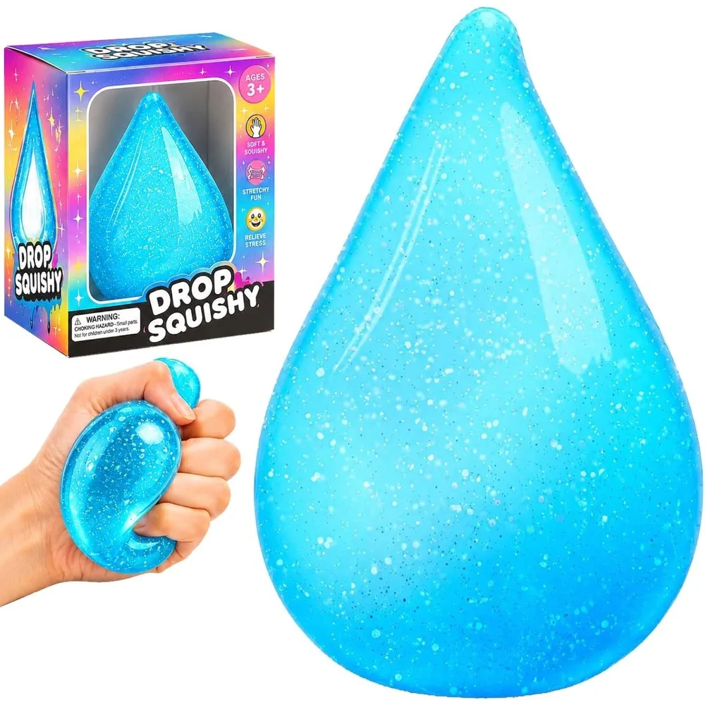 Raindrop Stress Balls Squishy Fidget Toys for Kids Glitter Water Drop Squeeze Balls Removable Base Adults Slow Rebound Sensory
