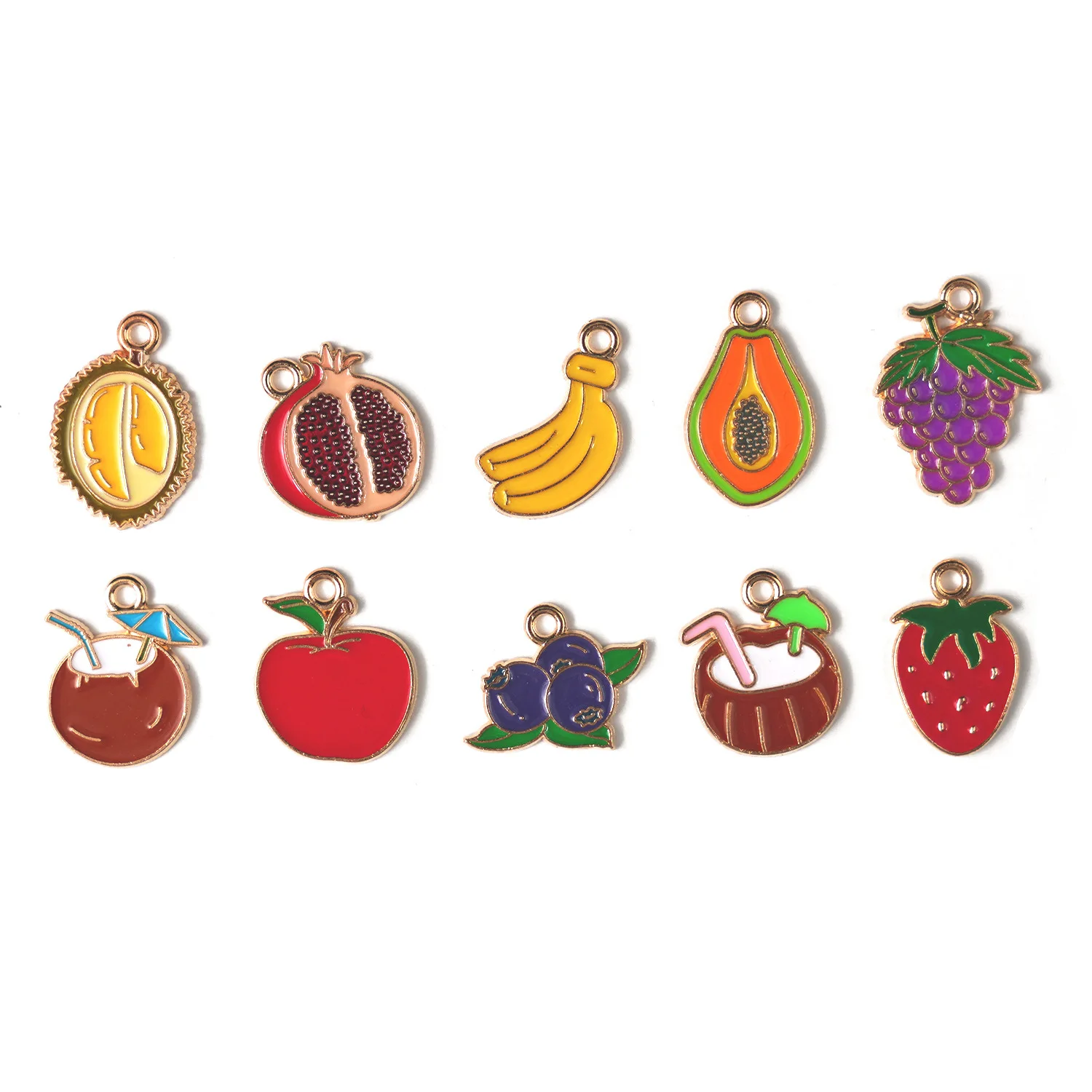 10pcs Fruit Series Enamel Charms Durian Papaya Coconut Mangosteen Strawberry Pendants DIY Earrings Necklace Jewelry Accessory