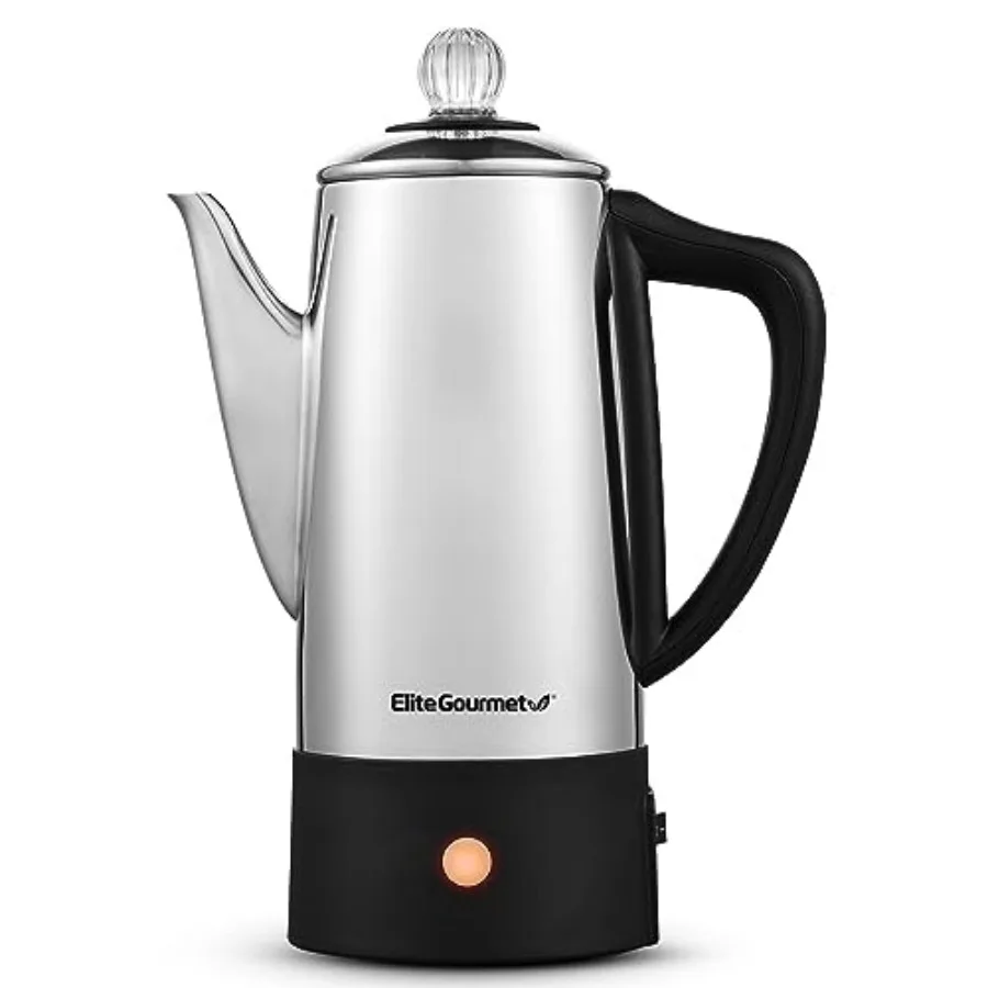 

6-Cup Electric Coffee Percolator Stainless Steel Fast Brewing Keep Warm with Auto Shut-Off Clear Brew Progress Knob Cordless Se
