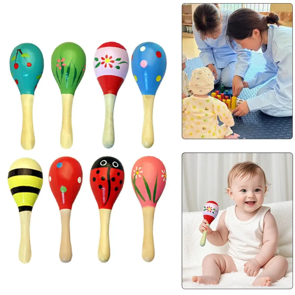 Holz Maracas Musical Instrument Spielzeug Bunte Cartoon Rasseln Sand Baby Spielzeug Hammer Praxis Maraca Infant Spielen Hören C3W2