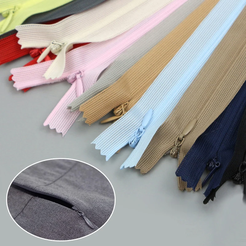 Fermetures éclair longues invisibles, 10 pièces, 3 #, noir, blanc, violet, orange, bobine de nylon, bricolage vêtements artisanat tailleur, accessoires de couture 2