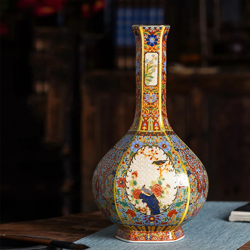 Jingdezhen antique porcelain enamel vase Chinese style Qing Dynasty Yongzheng Vase living room decoration porch ornaments