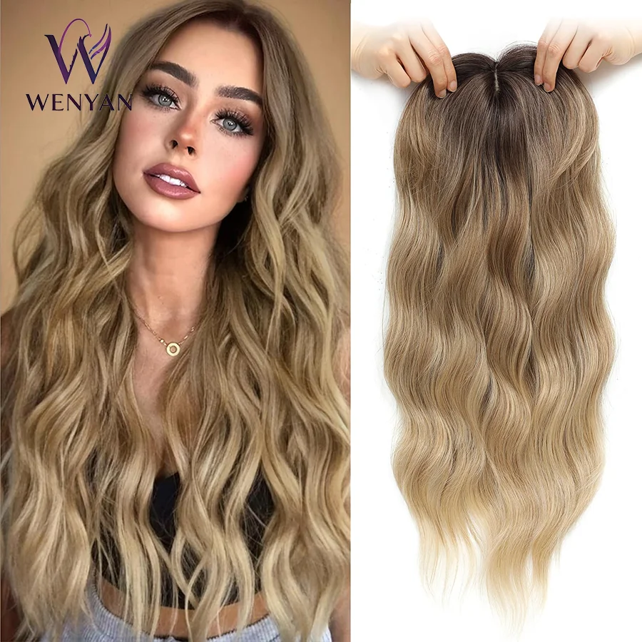 

20inch Long Synthetic Wig Brown to Blonde Gradient Dark Roots Volumizing Thin Hair Instant Fluffy Effect Fashionable Women's Wig