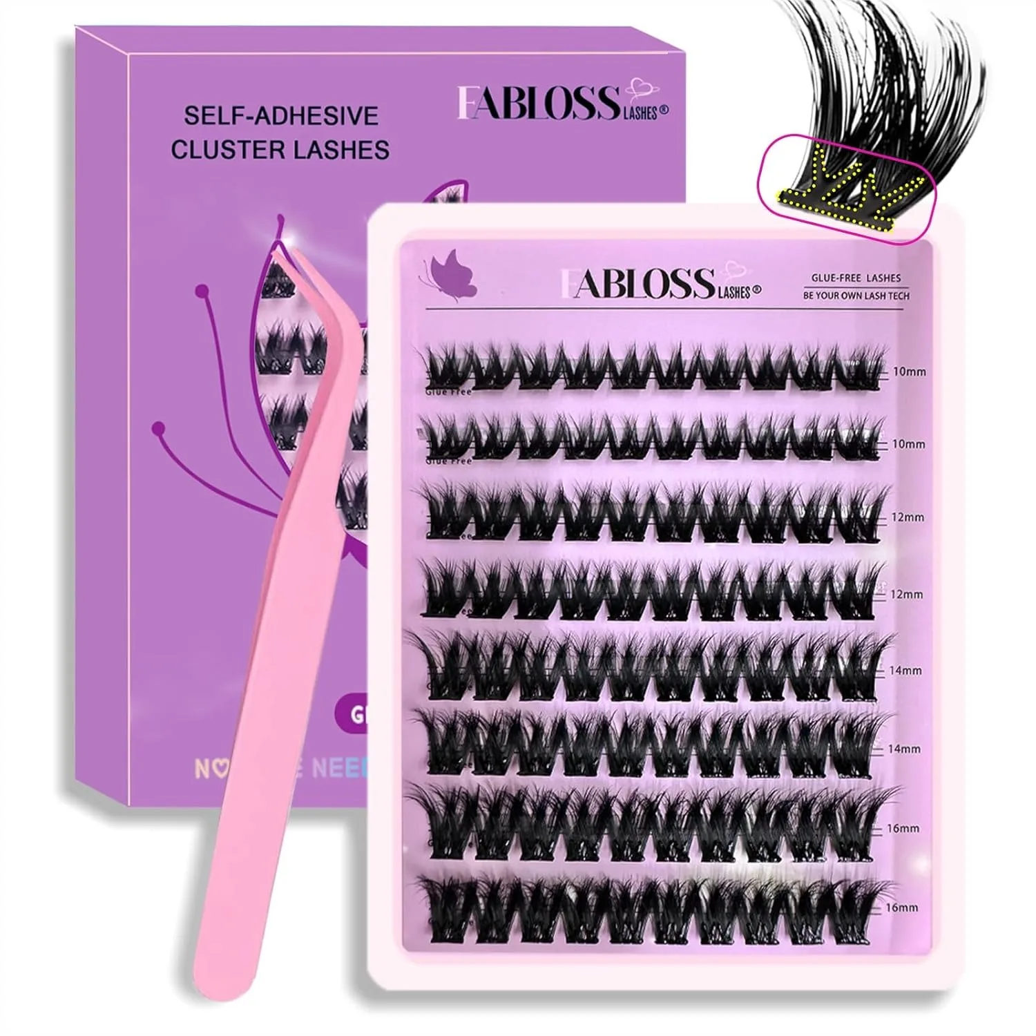 

Self Adhesive Eyelashes 80Pcs No Glue Needed Press On Lashes Clusters with Tweezers, Thick Volume, 48H Wear