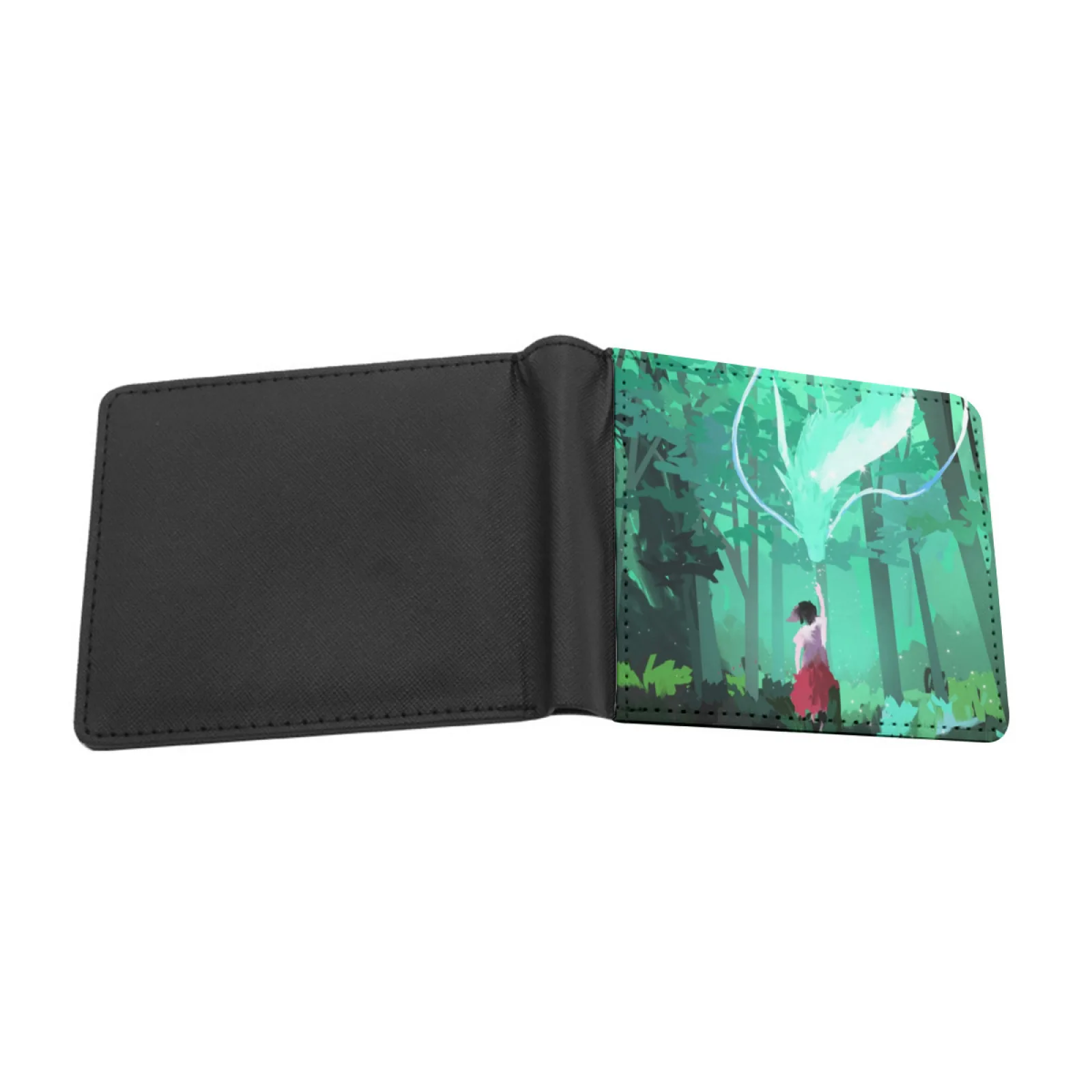 Short Men's Wallets Credit Card Holder Retro Wallet Male Pu Leather Wallet Spirit Soul Forest Nature Trees Green Girl Gone