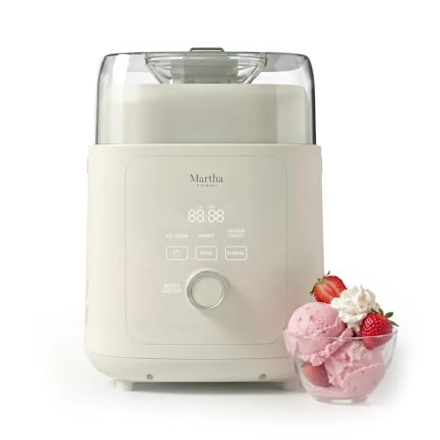 

1 Quart Ice Cream Maker for home use, stainless steel and ABS plastic, Linen White, built-in compressor with no pre-freezing ne