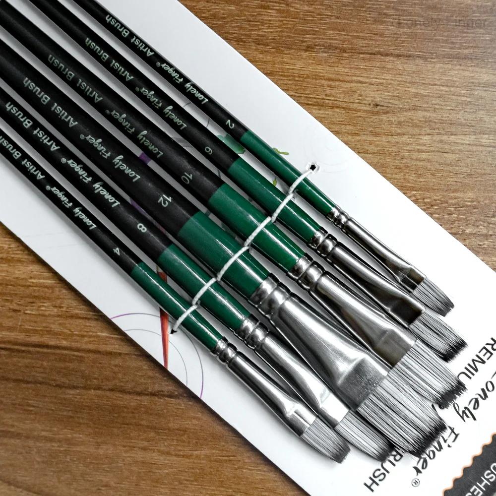 مجموعة فرش مسطحة مكونة من 6 قطع، فرش طلاء نايلون احترافية، فرشاة فنية للألوان المائية والأكريليك والرسم الزيتي