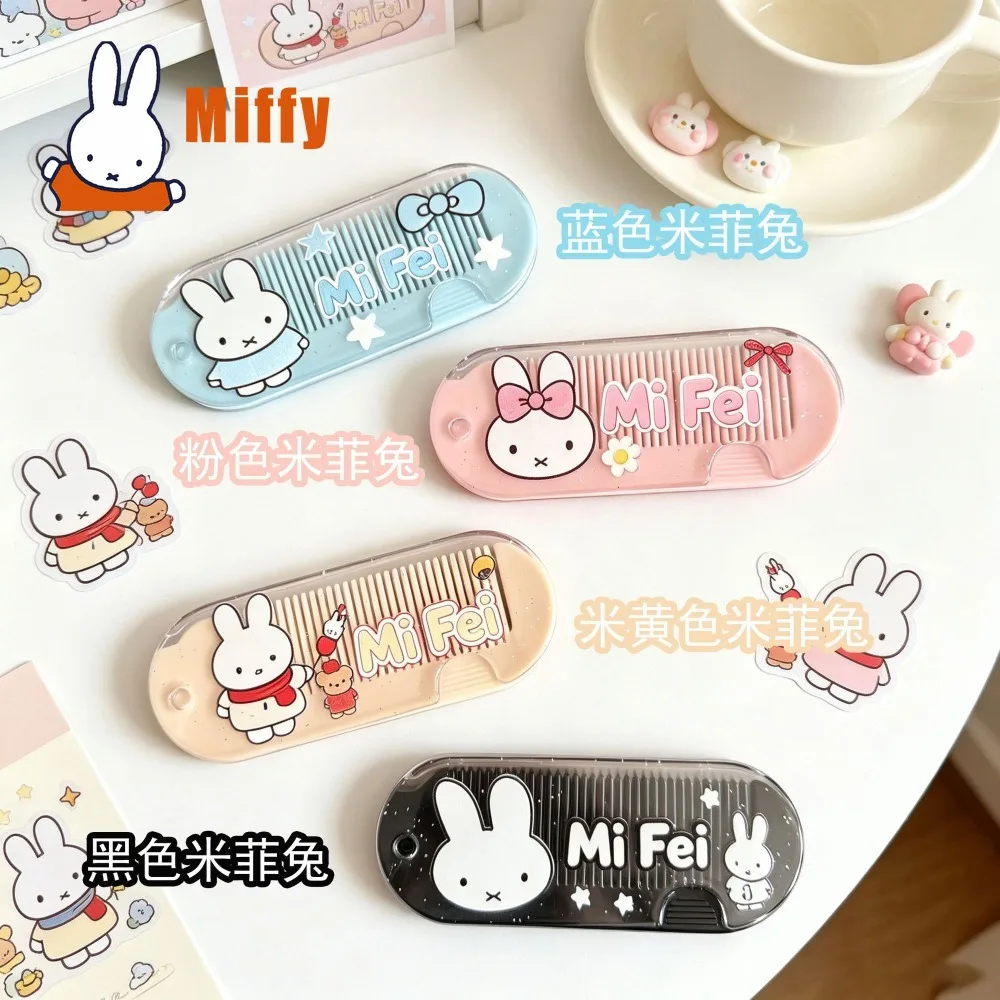 Kawaii Miffy Pocket Comb Cute Rabbit Folding Hairbrush Portable Travel Mini Styling Tool Makeup Hair Combs Small Birthday Gift