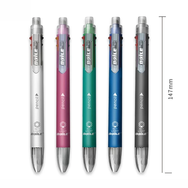 6-in-1-Kugelschreiber-Set mit mehrfarbiger Rolle, Nachfüllungen, Mine, 5-farbiger Kugelschreiber und 1 Bleistiftkern, kreativer Multifunktions-Markierungsstift – Detail 3