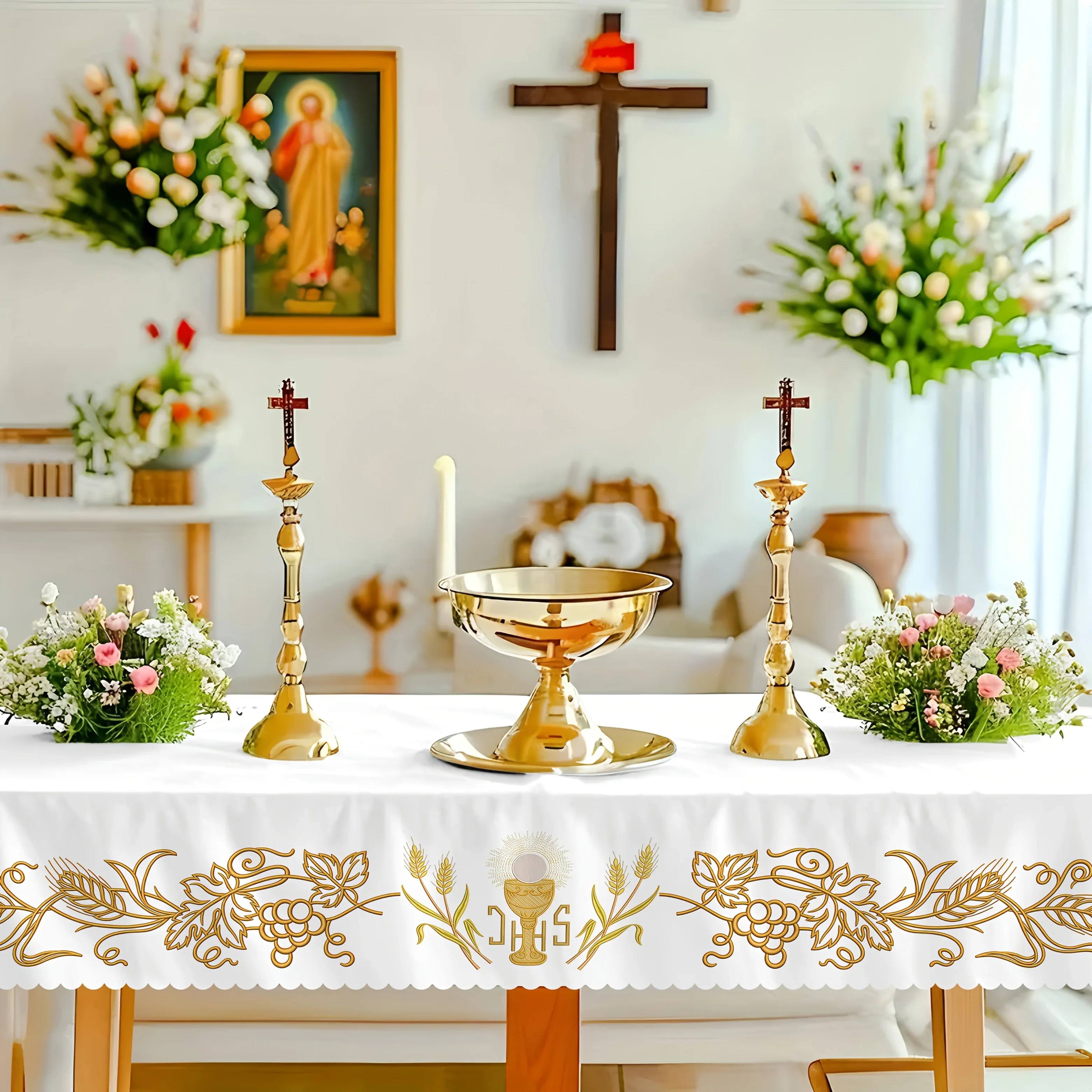 2D flat party tablecloth, 1 piece, large commemorative baptism church altar tablecloth yzb