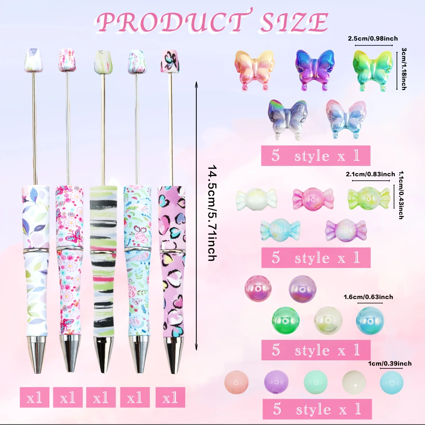 5 قطعة/10 قطعة جديد لتقوم بها بنفسك الاكريليك الملونة فراشة الحلوى على شكل حبة و حبة قلم حبر جاف مجموعة ، مناسبة للوازم المكتبية والمدرسية