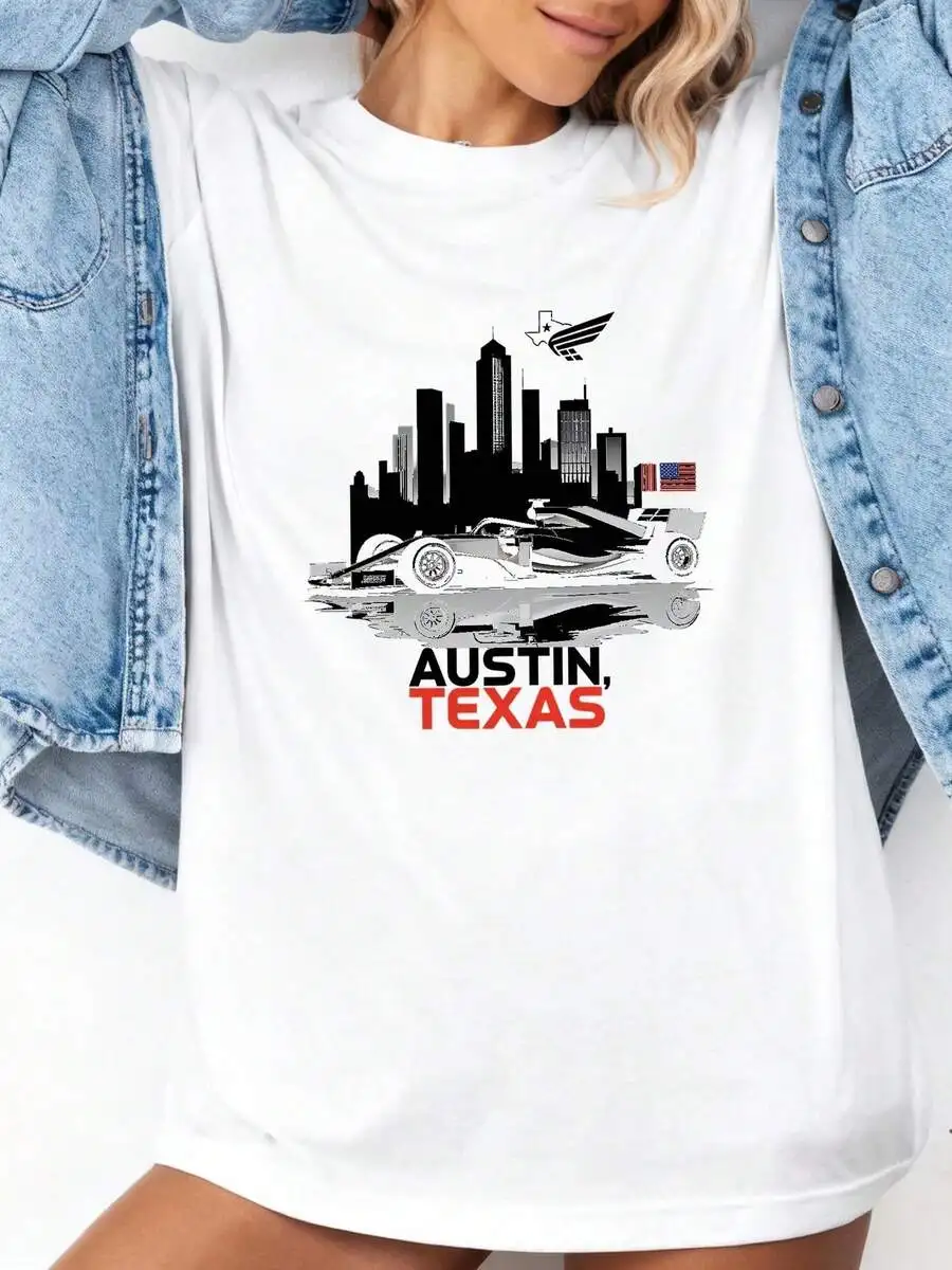Formula Racing Open Wheel Car Austin Texas Circuit USA Flag T-Shirt-2soft