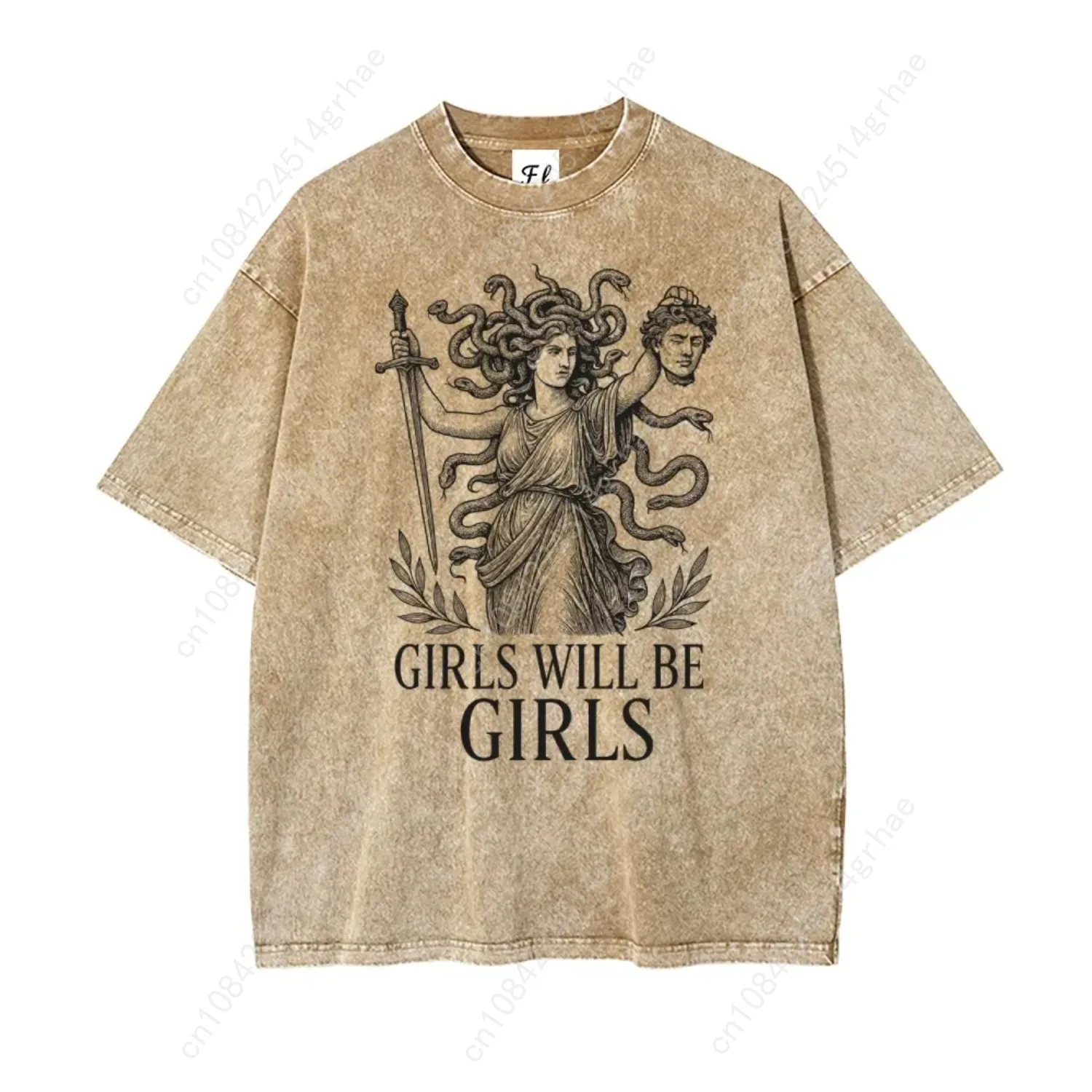 Girls Will Be Girls Medusa Shirt Oversize Unisex Washed T-Shirt for Women and Men's Unisex Fit Batik Cotton Oversize Streetwear