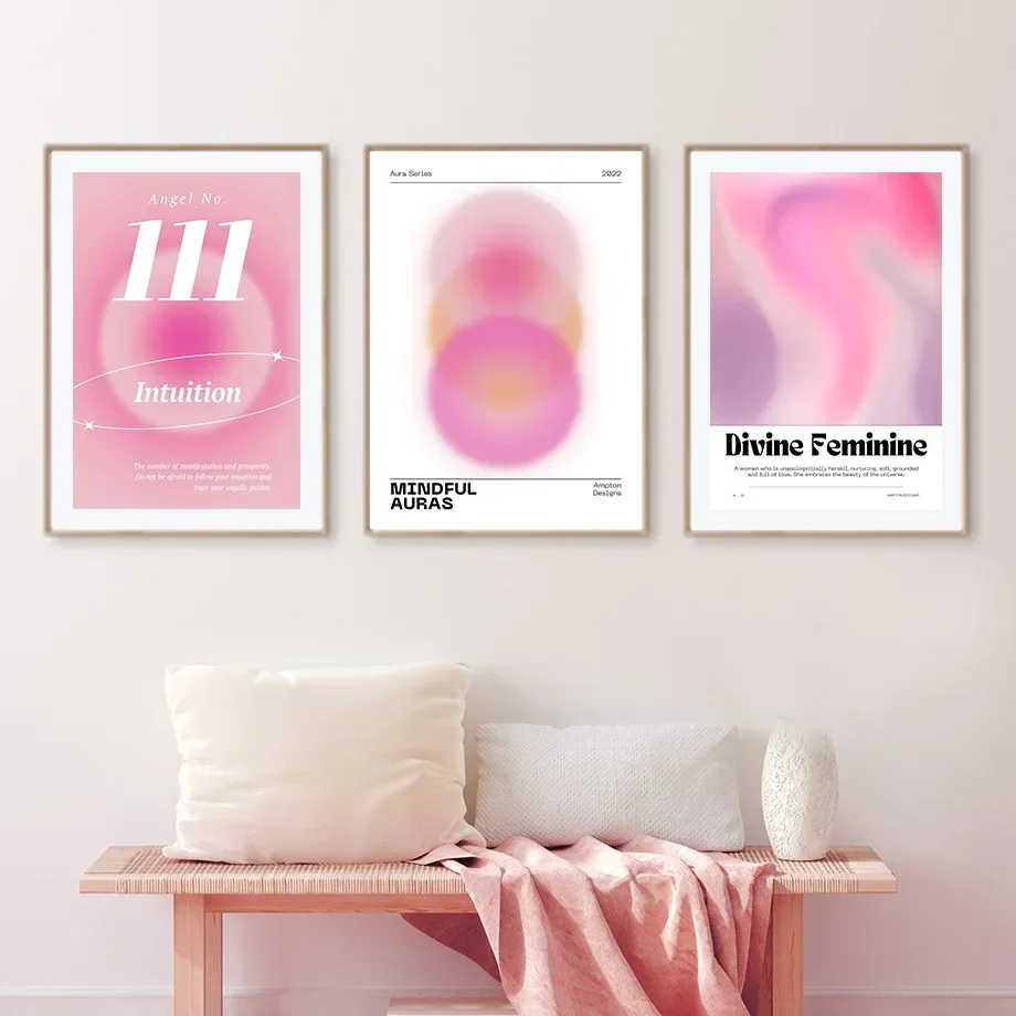Affiches et imprimés avec chiffres d'ange Aura, peinture sur toile, Art mural pour décoration de chambre et de maison, affirmation rose