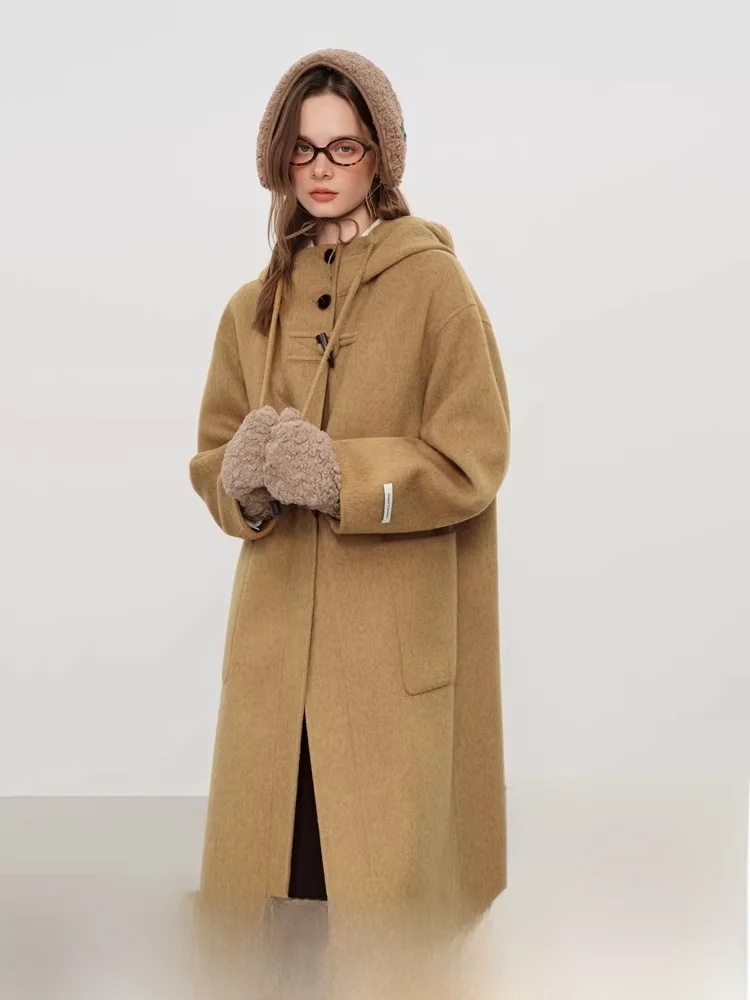 

Женское зимнее шерстяное пальто Fensi Lanen с капюшоном, двустороннее, на пуговицах, в корейском стиле, для колледжа, с эффектом омоложения