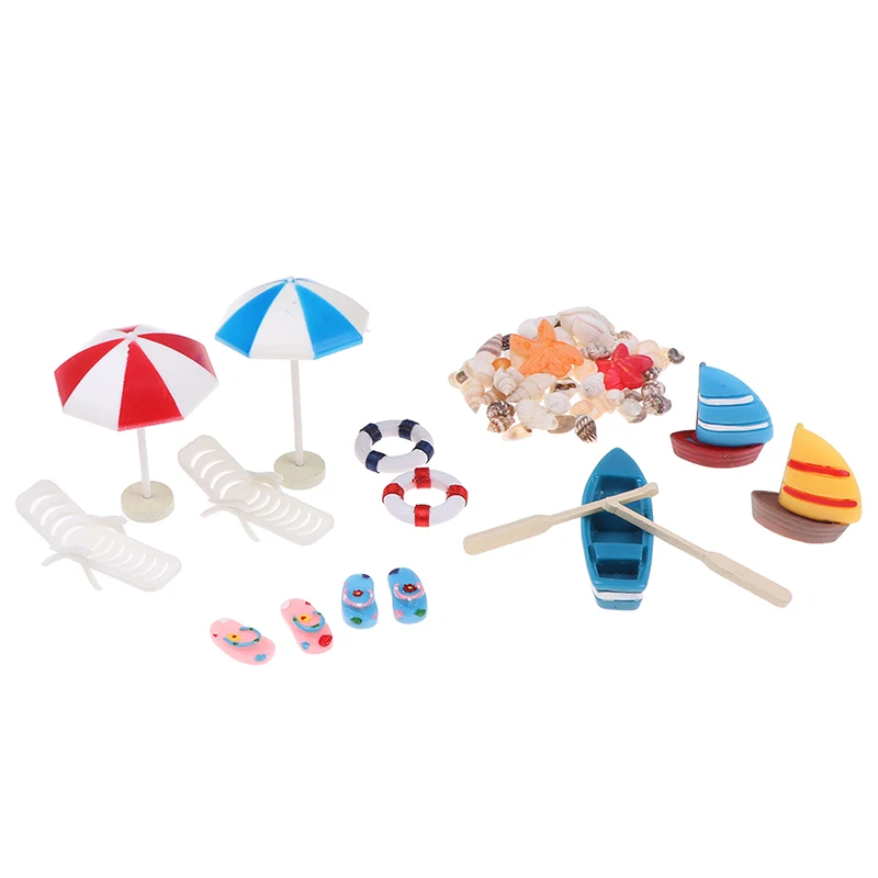 1:12 Dollhouse Miniature Deck Chair Beach Umbrella Boat Shell Kits Decoration