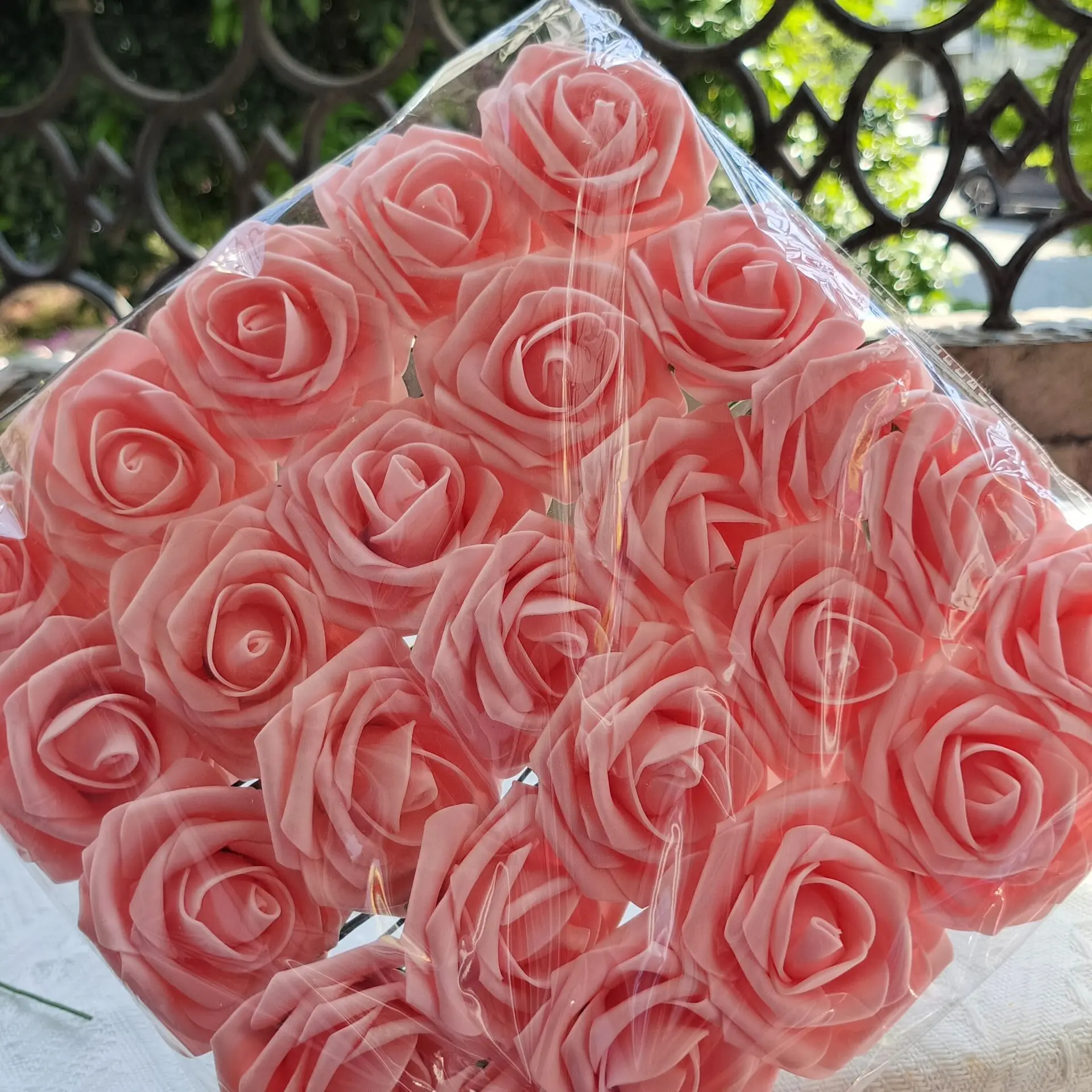 

25Pcs Dia 8cm PE Rose Artificial Flowers Foam Roses Head with Pole for Wedding Party Event Flower Arrangement Home Decoration