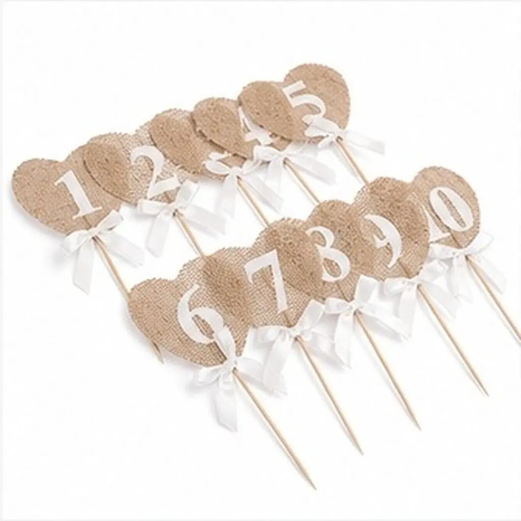 Heart Shape Burlap Table Numbers 1-10 Brown Jute Hessian Cards 18x8.5cm for Wedding Reception Party Decor Rustic Vintage