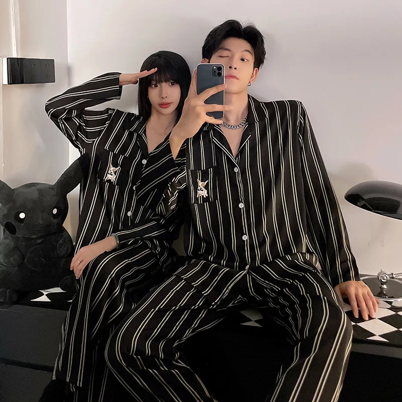 New Couples Pajamas Men Fall Ice Silk Long-sleeved High Quality Home Wear Ms. Loose Comfortable Pajamas Set Can Be Worn Outside