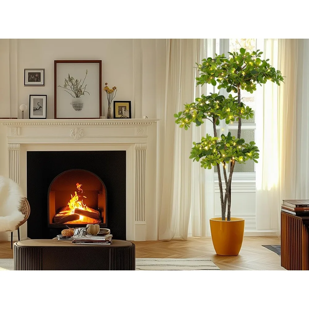 Oliveite preto artificial de 6 pés de altura com 100 luzes LED para uso interno em pote de plástico