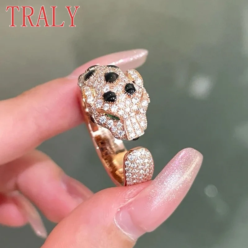 

925 Sterling Silver Spotted Leopard Head Rings for Women Full Diamonds White\ Rose Gold Colour Couples Bands Jewelry Party Gifts