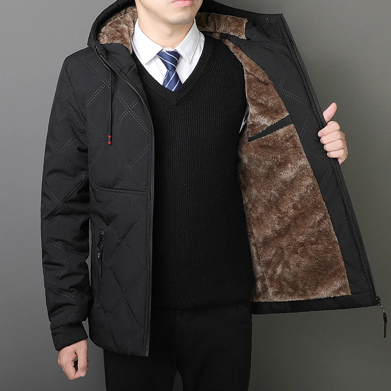

Hooded Jacket Warm Lamb Velvet Coat Men Fashionable Overcoat Men Outwear Casual Waterproof Thick Fleece Slim Fleece Parka Men