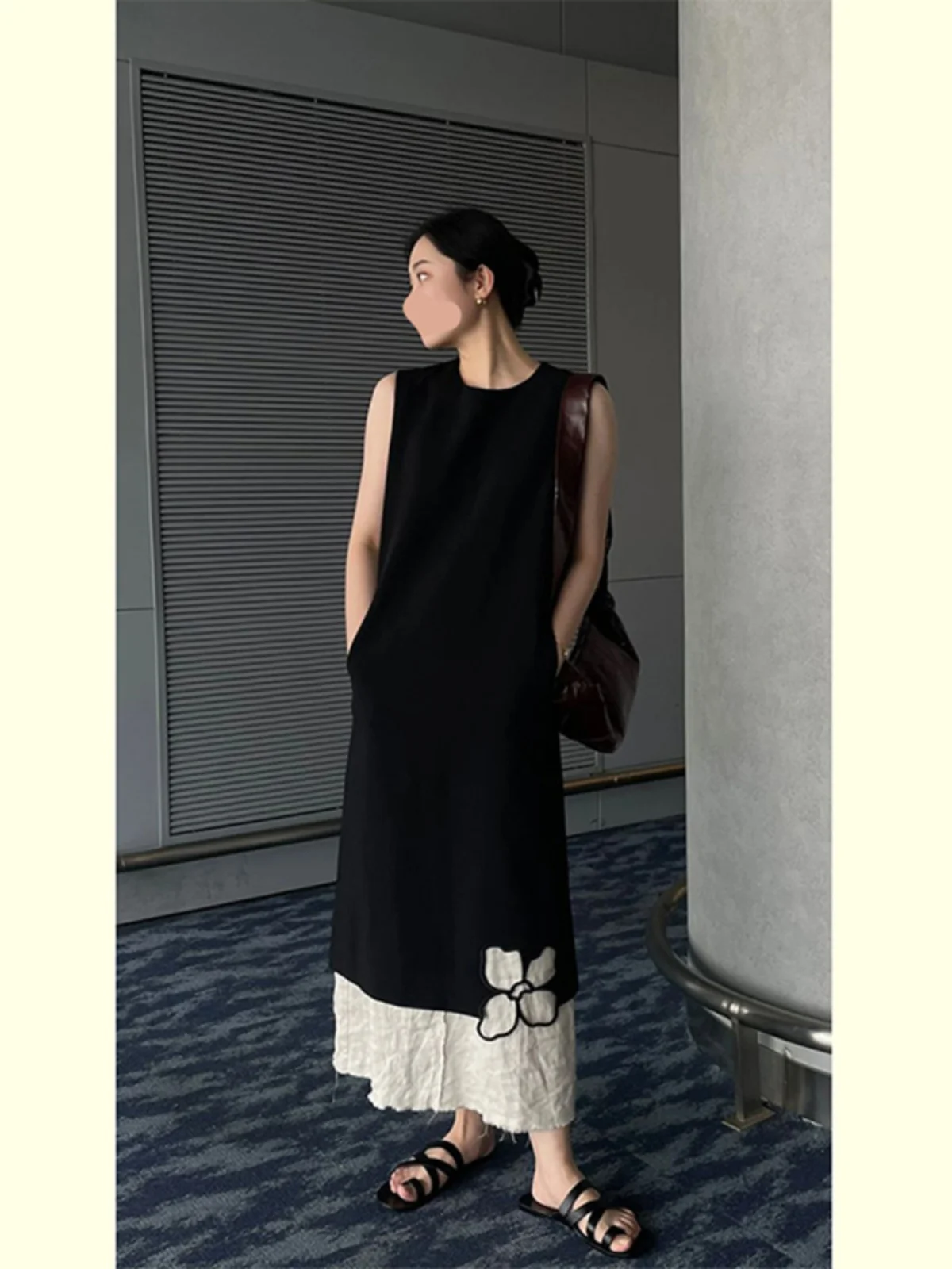 

Elegant Black Floral Hollow out Sleeveless Vest Dress Women's Summer 2025 New Style Casual Loose Fit Long A-Line Skirt