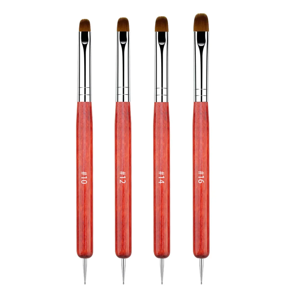 4PCS Double-ended Redwood French Nail Art Brushes Set - Gel Dotting & Builder Tools for Cuticle Clean Up Nail Art Design Boxed