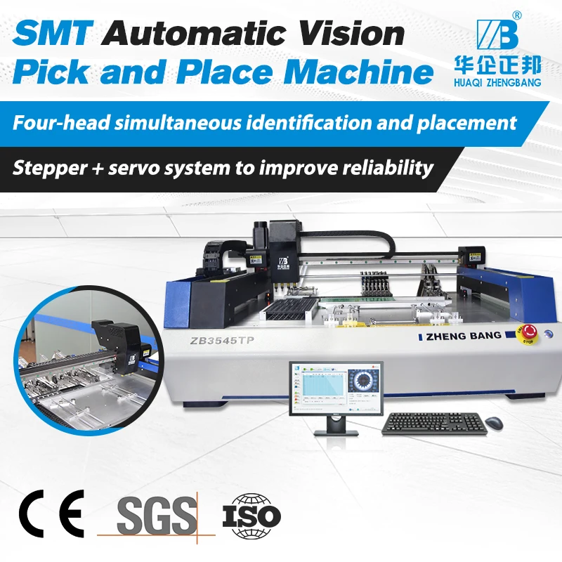 ZB3545TP عالية الدقة 4 رئيس التلقائي Smt اختيار ووضع آلة سطح المكتب الصغيرة Pcb آلة تجميع رقاقة جبل مع الكاميرا