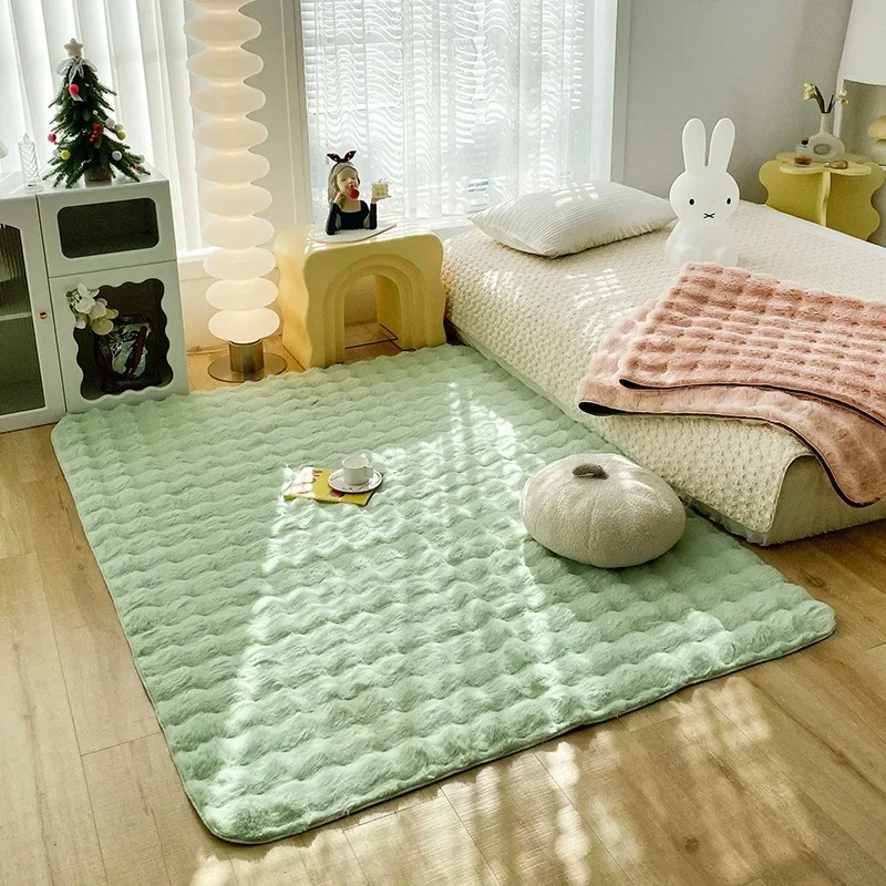 Thick Faux Rabbit Fur Carpet Bubble Velvet Fluffy Rug For Living Room Kids Game Crawling Carpet Anti Slip Floor Mat Home Decor