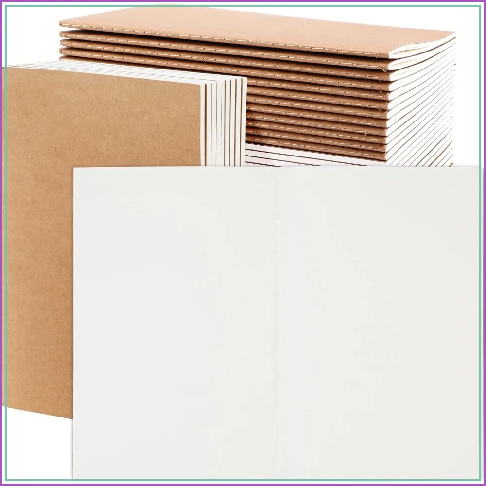 24 Pack A5 Blank Kraft Notebooks for Journaling, Sketching, Travel, 60 Pages Each