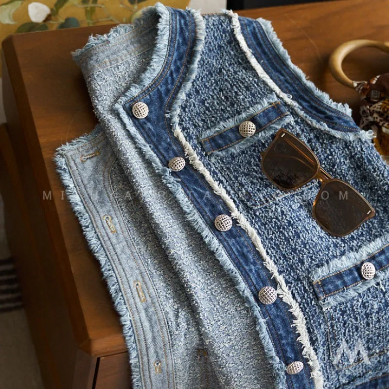 

Vests Coat Women Denim Coats Sleeveless Vest Jackets Y2k Streetwear Work Casual Elegant Splice Jacket 2025 Autumn Winter