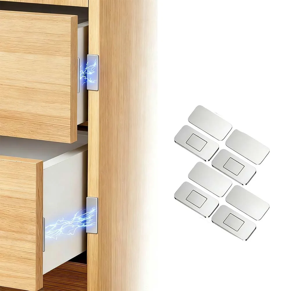 Stainless Steel Magnetic For Cabinet Locks 4 Pairs Easy Install Paste Backing for Wardrobe Closet and RV Doors